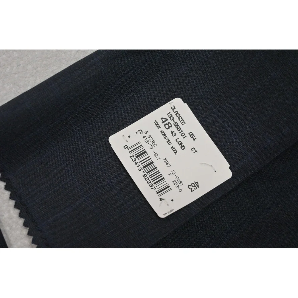 Hart Schaffner Marx Suit Mens 48L 42W Blue Worsted Wool Plaid 2pc Classic New